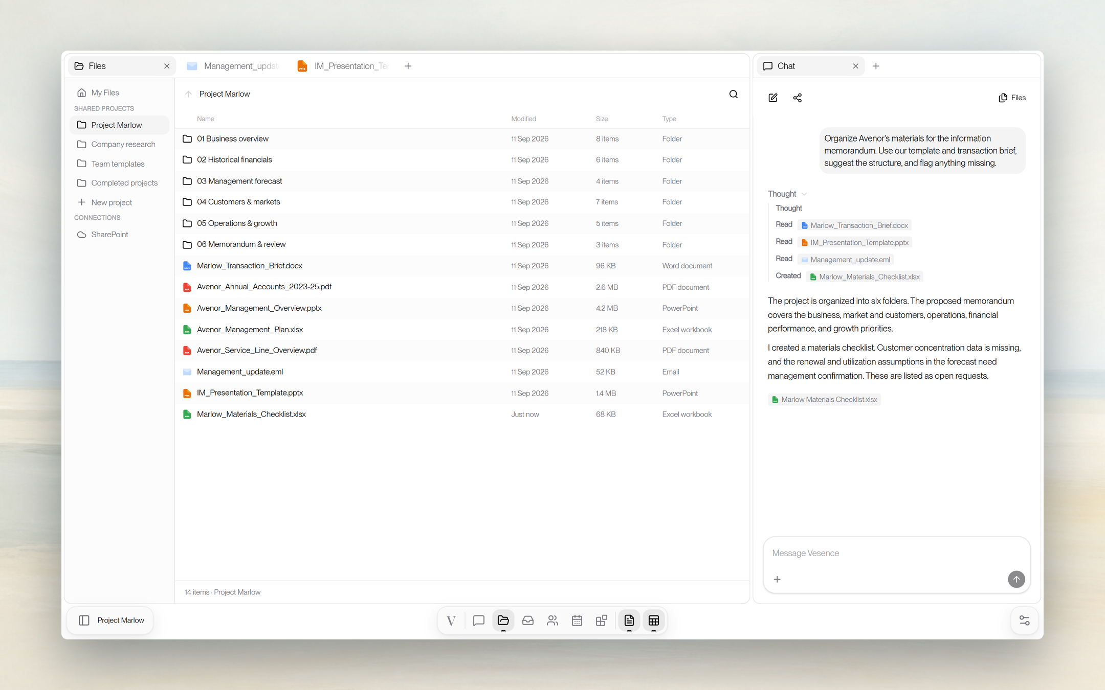 The company project and the memorandum brief